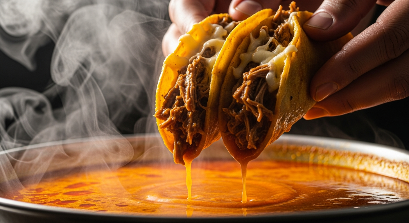 Tacos de birria con consomé